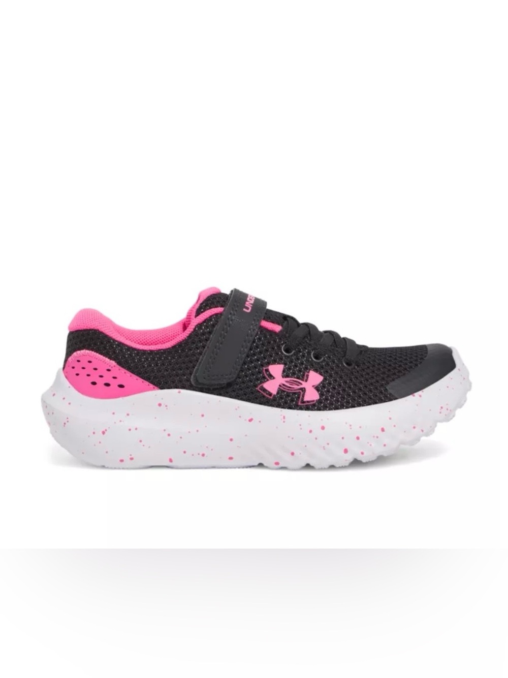 Under Armour Surge 4 AC Anthracite Aero Pink Strap Slip On Shoes -Kids Girls 13K